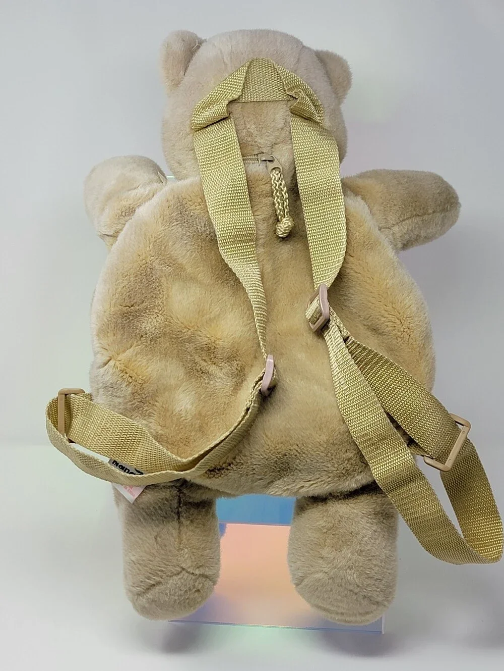 VTG Y2K 90s NWOT Mango Teddy Bear Plush Backpack Tan Cream w/ Ribbon Bow